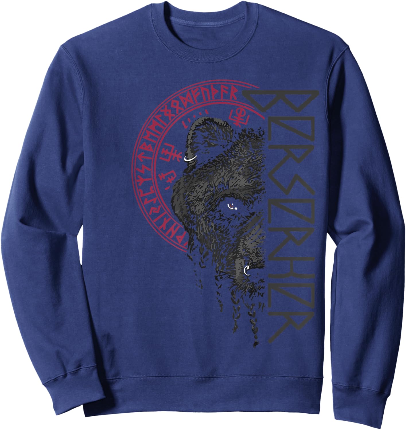 Berserk Bear Warrior Odin Runes Norse Compass Viking Sweatshirt - Sweatshirt | Navy