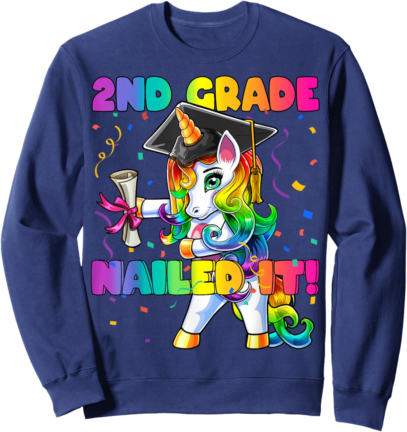 Flossing Unicorn 2nd Grade Graduation Cap Diploma Gift Girls Sweatshirt - Sweatshirt | Navy