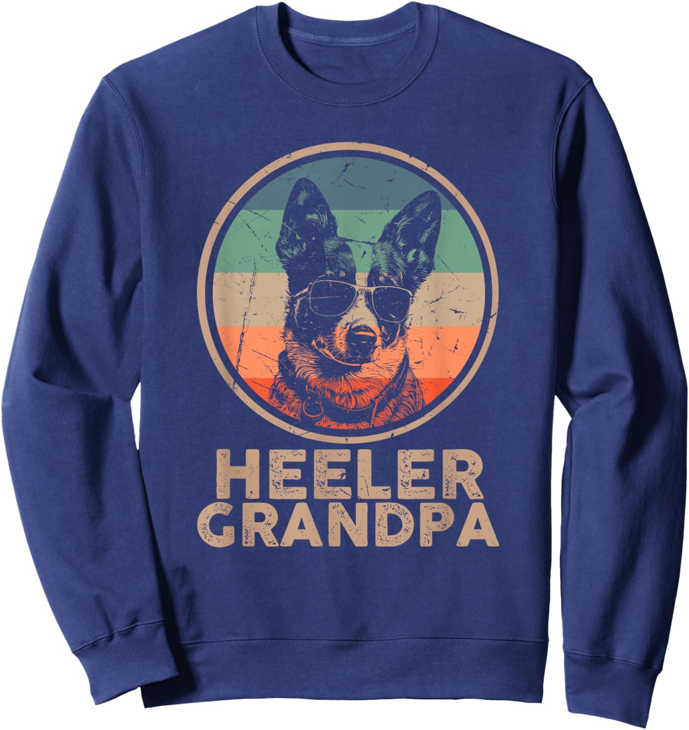 Vintage Heeler Dog Grandpa Grandpaw Dog Lover Gifts Men Dad Sweatshirt - Sweatshirt | Navy