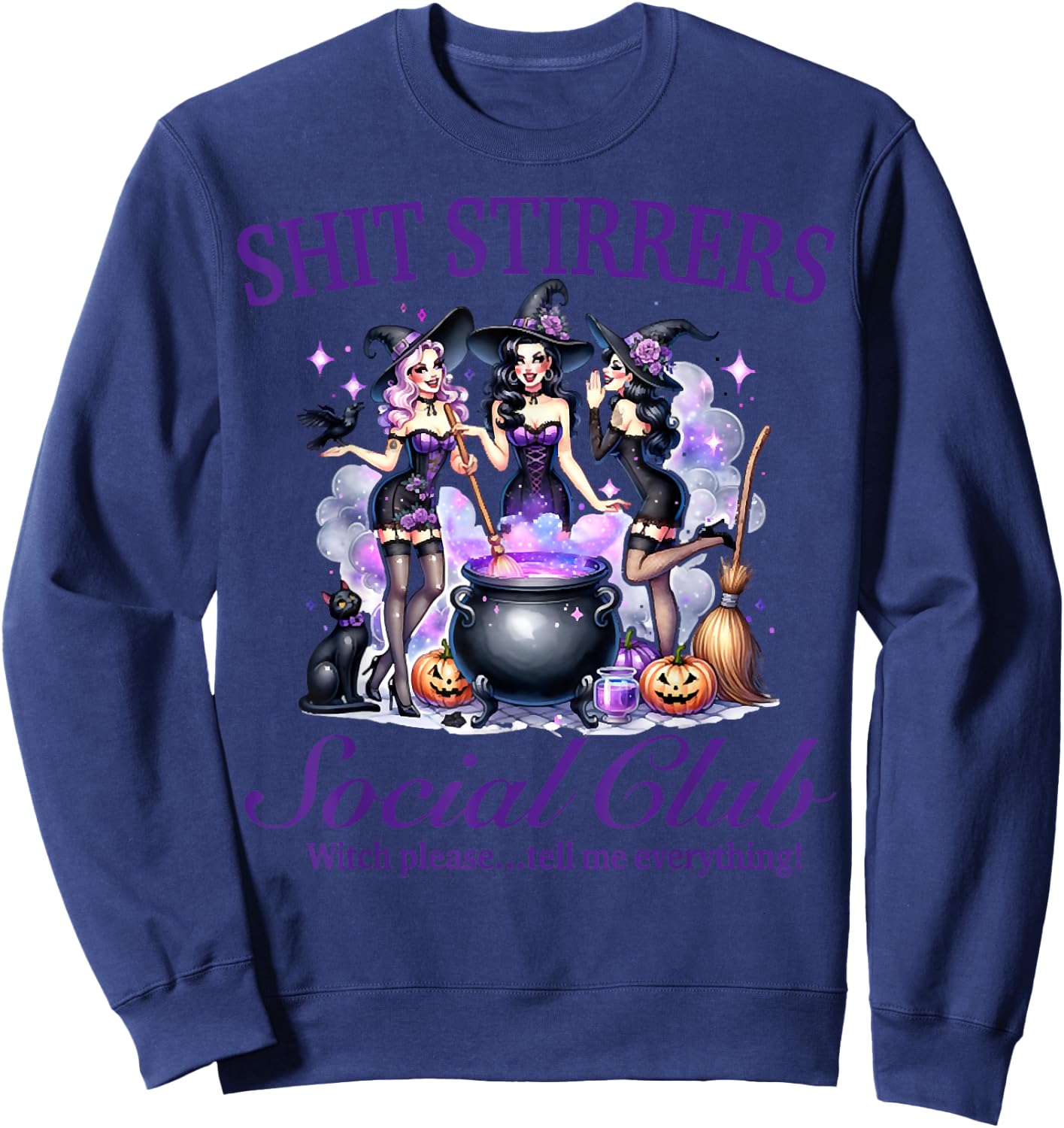 Shit Stirrers Social Club Purple Witches Halloween Outfit Sweatshirt - Sweatshirt | Navy