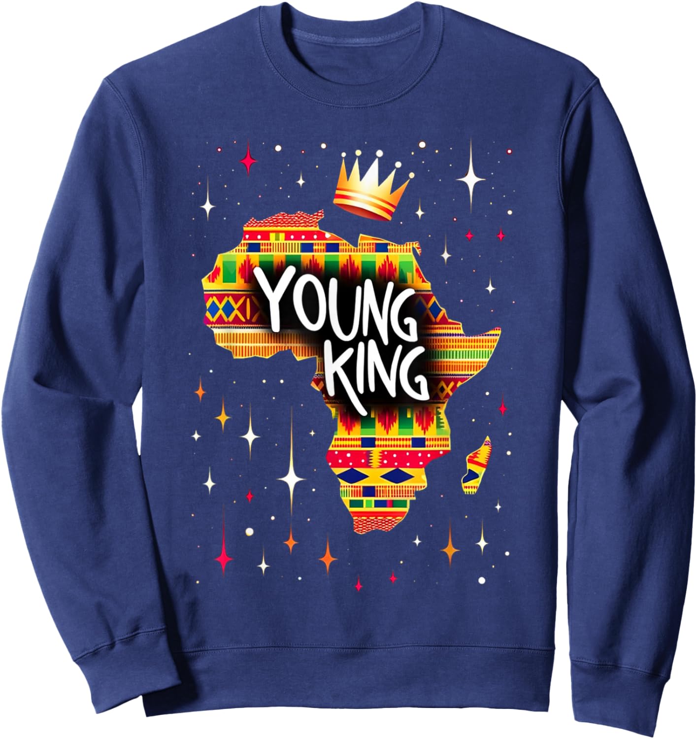 Boys African Kente Print Clothes Kids Young King Kente Youth Sweatshirt - Sweatshirt | Navy