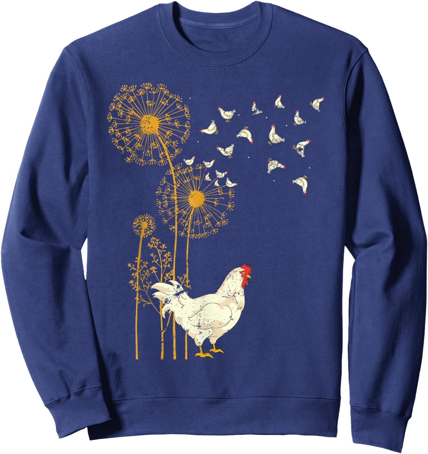 Farmer Poultry Bird Flower Farm Animal Dandelion Chicken Sweatshirt - Sweatshirt | Navy