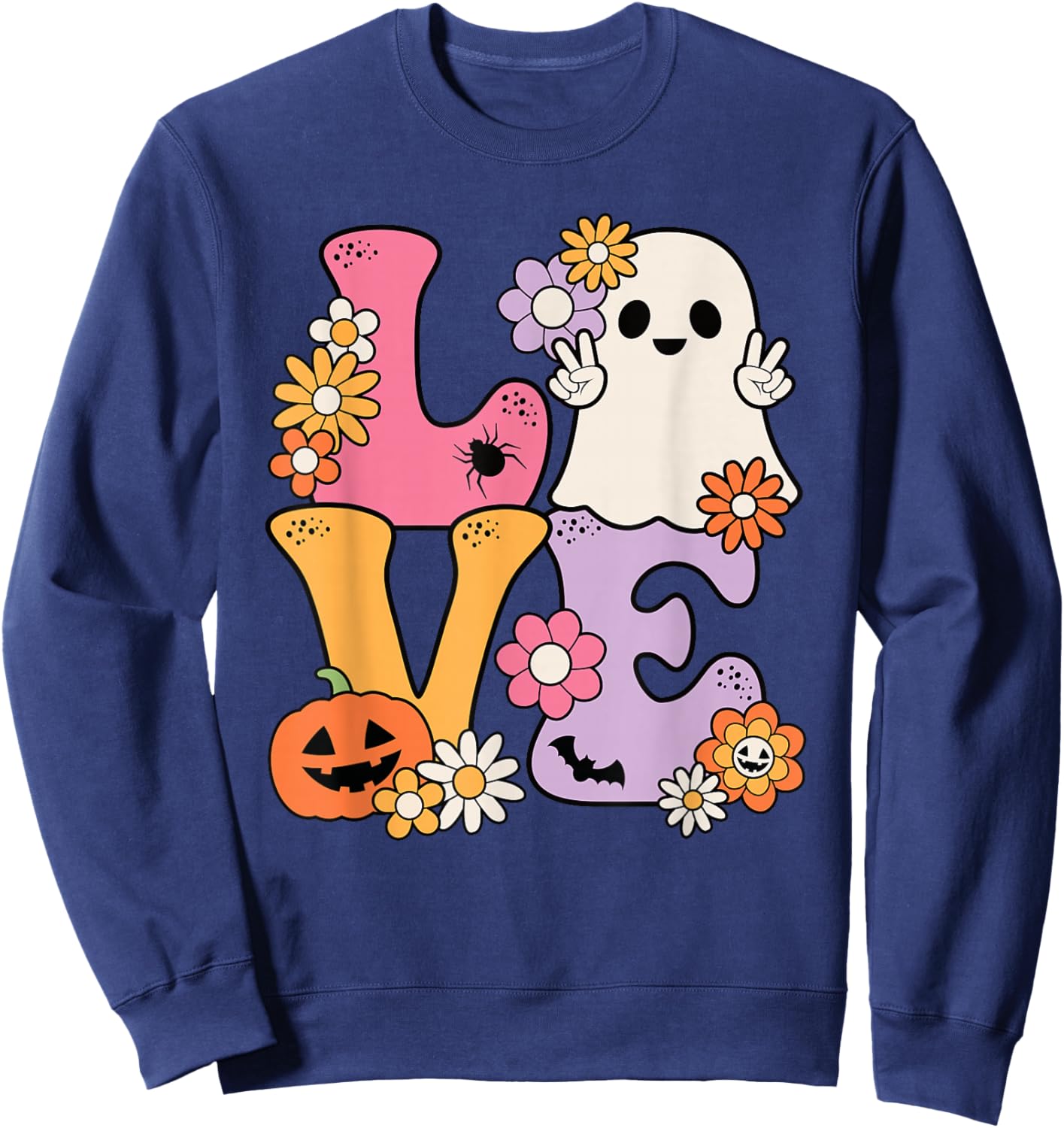 Groovy Halloween Love Costume Ghost Pumpkin Women Girls Kids Sweatshirt - Sweatshirt | Navy