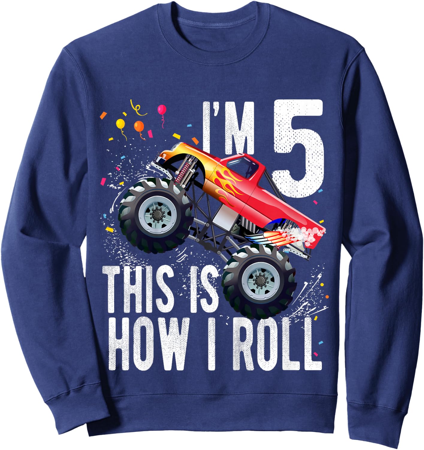 Kids 5 Year Old Shirt 5th Birthday Boy Monster Truck Car Sweatshirt - Sweatshirt | Navy