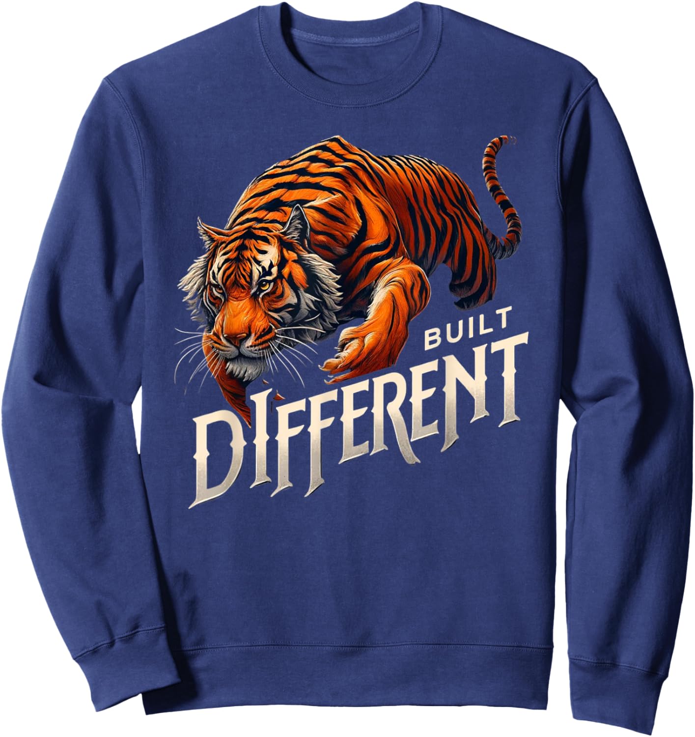 Built Different - Roar of Strength Fitness Motivation Tiger Sweatshirt - Sweatshirt | Navy
