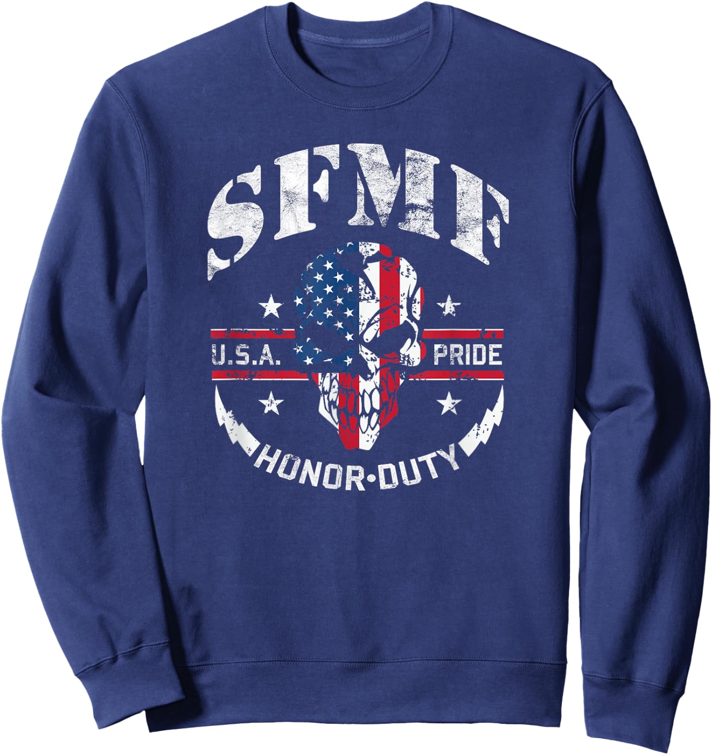 SFMF Skull USA Flag Military Weapon Guns America Sweatshirt - Sweatshirt | Navy