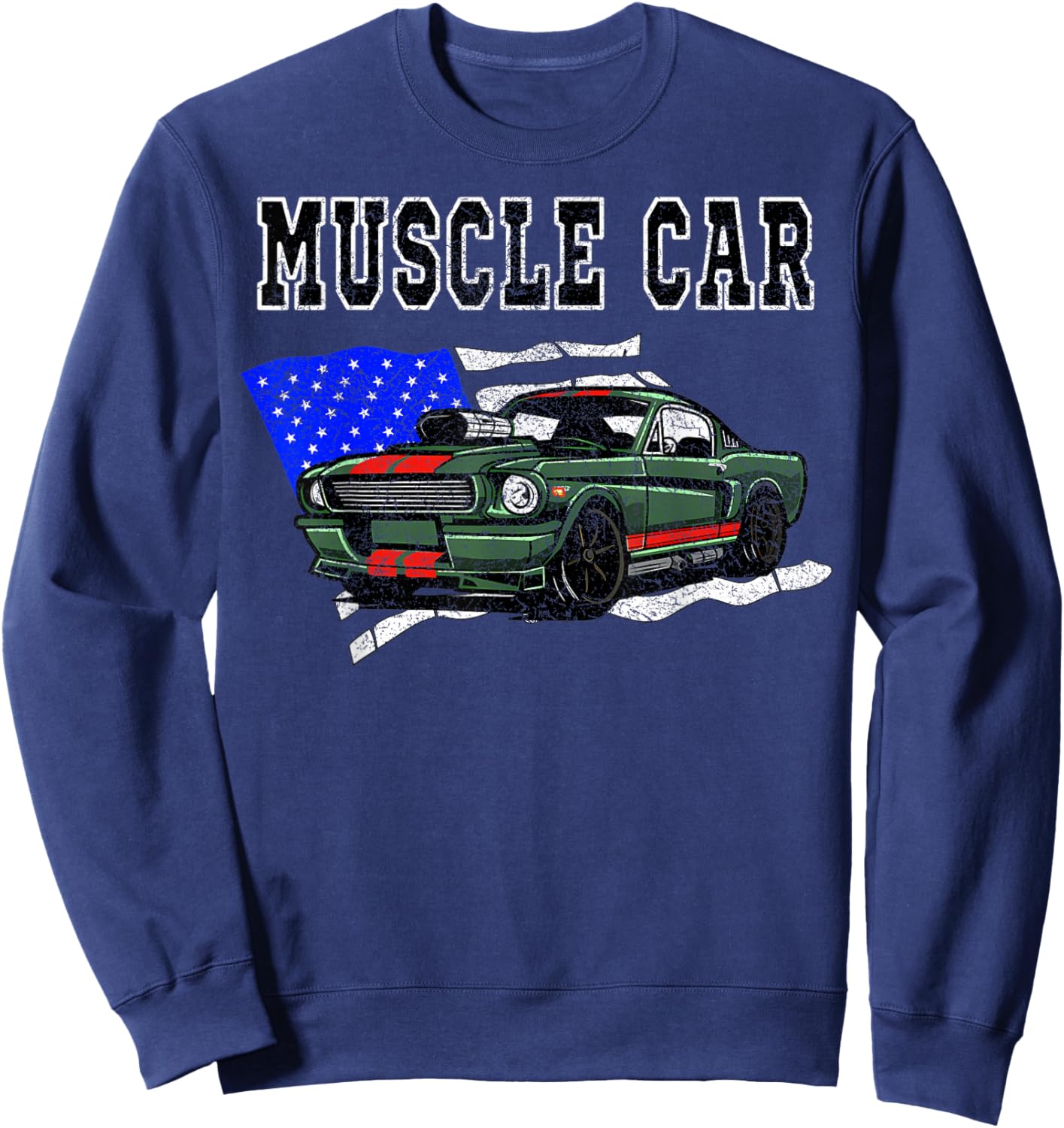 Vintage American Muscle Car Classic Car American Flag Sweatshirt - Sweatshirt | Navy