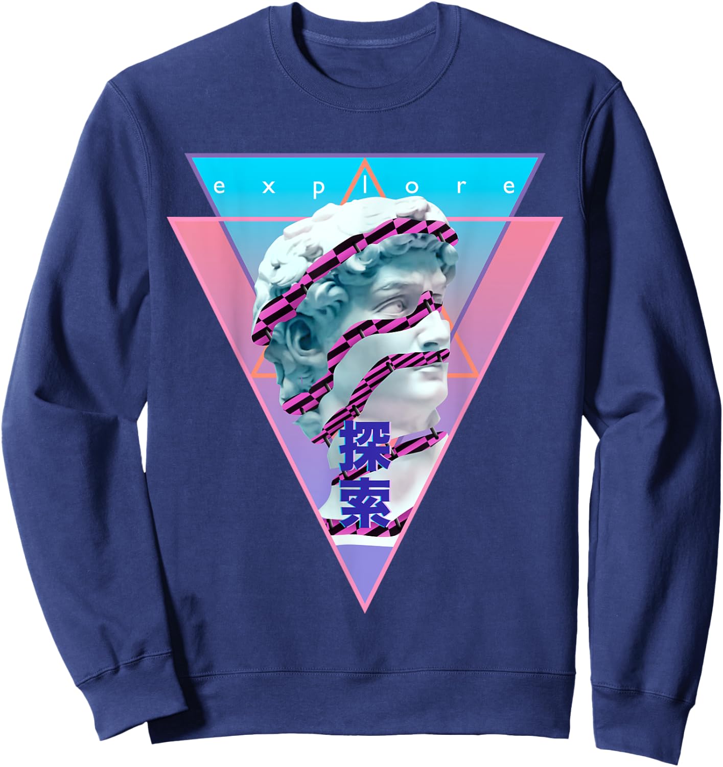 Vaporwave Statue of David Bust Retro 80s 90s Art Otaku Sweatshirt - Sweatshirt | Navy