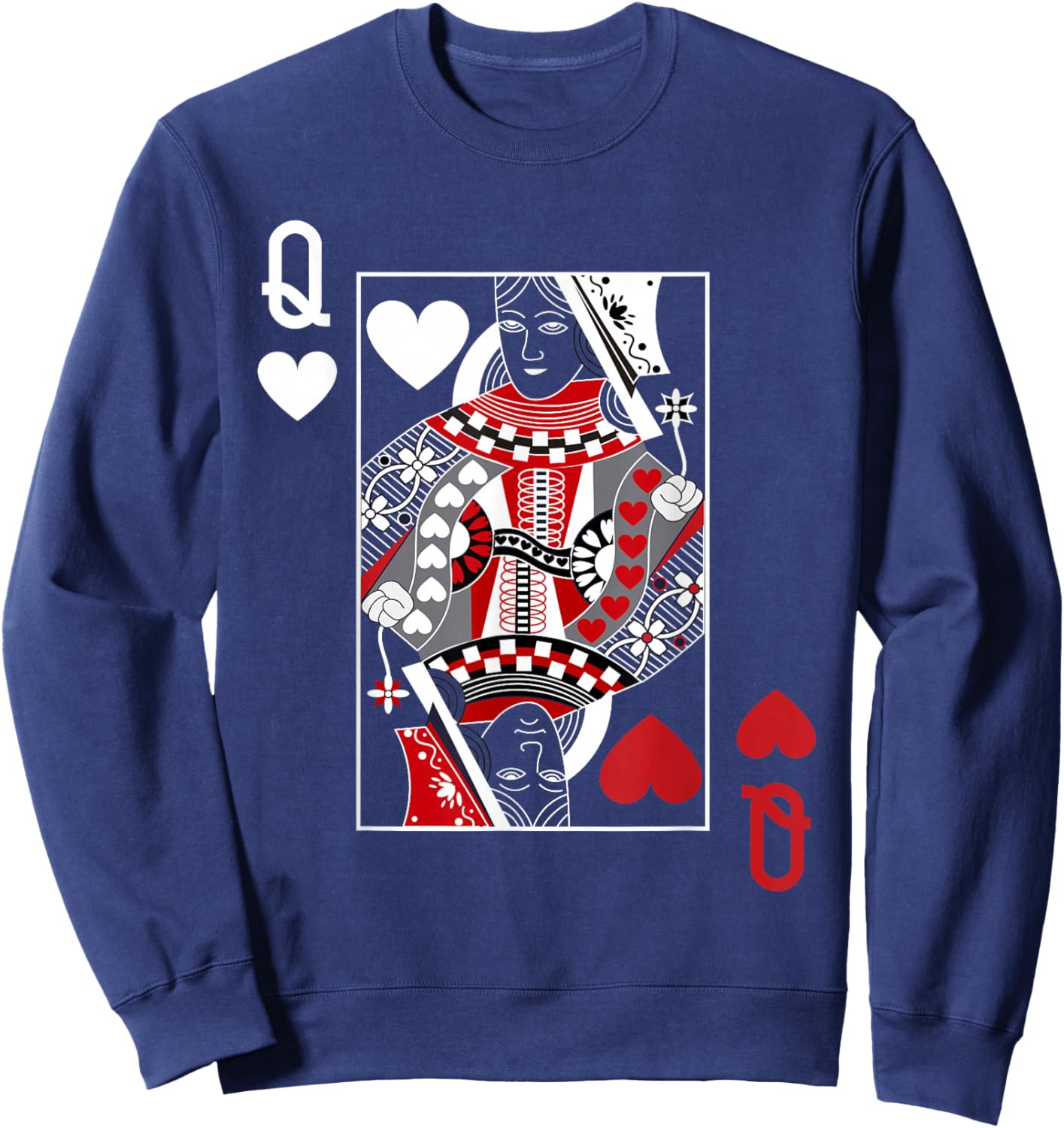 Queen of Hearts Deck of Cards Playing Cards Casino Poker Sweatshirt - Sweatshirt | Navy