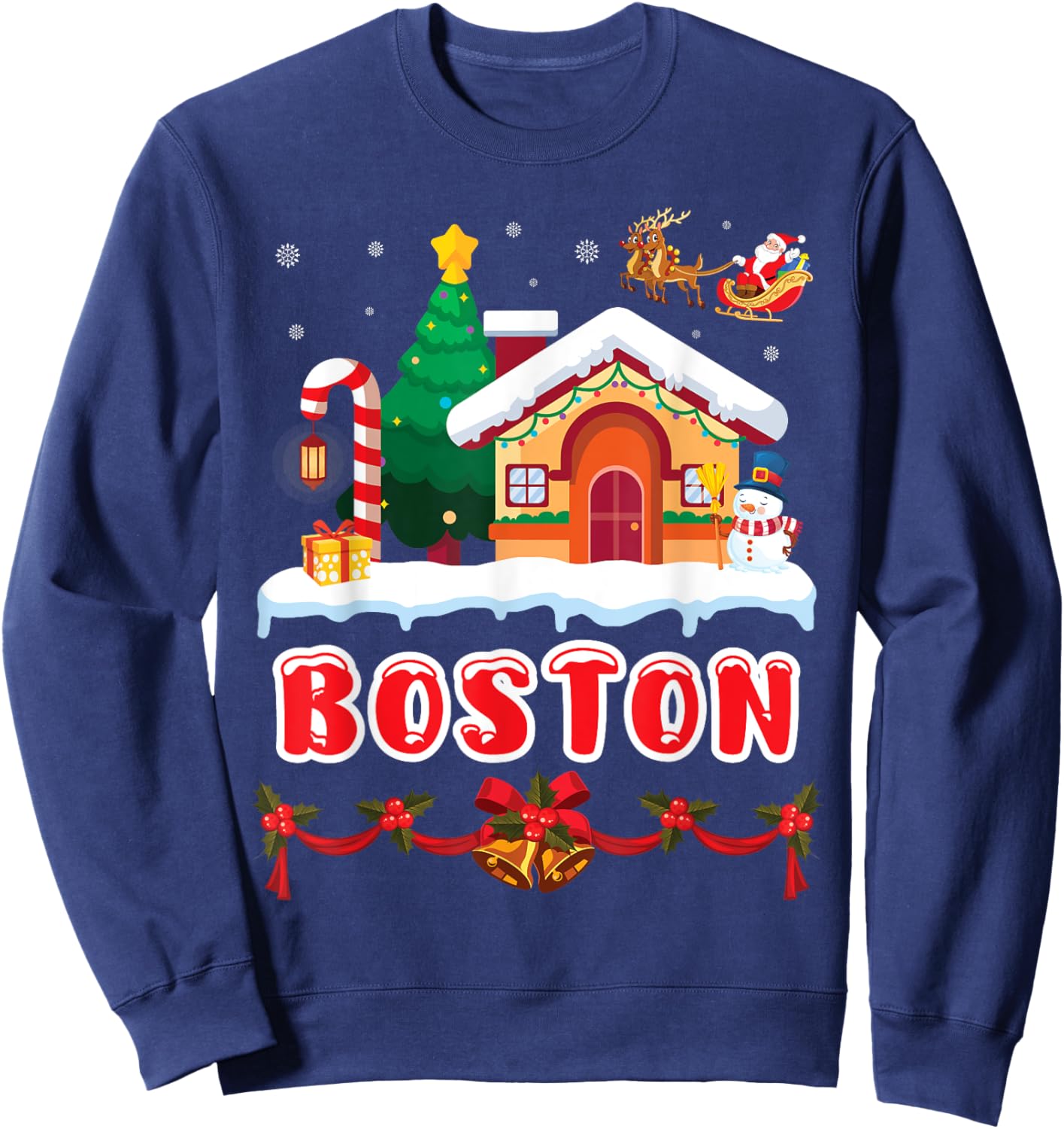 Festive Christmas Scene in BOSTON Winter Wonderland Sweatshirt - Sweatshirt | Navy