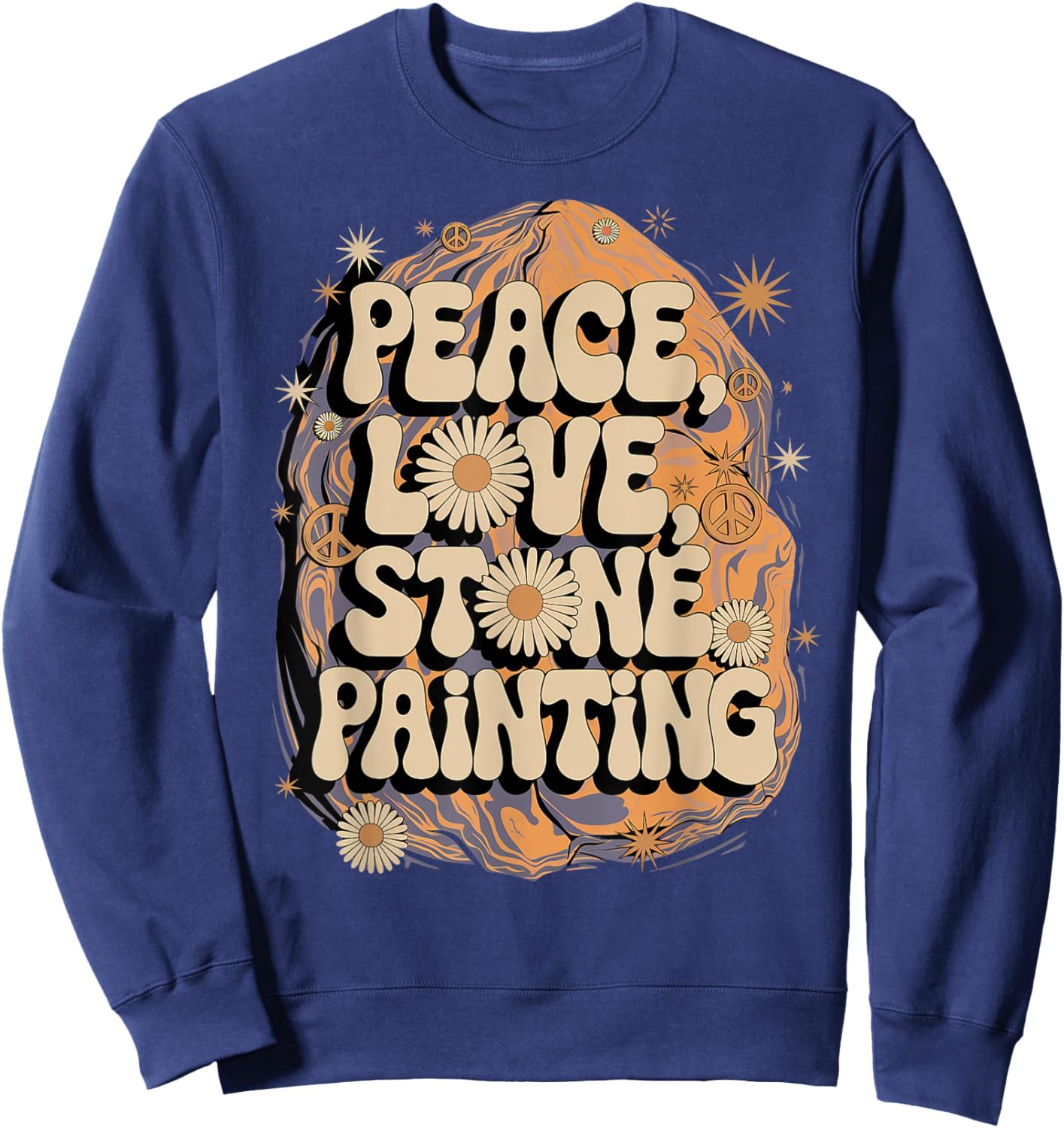 Stone Painter Peinture sur pierre style hippie rétro années 60 70 Sweatshirt - Sweatshirt | Navy