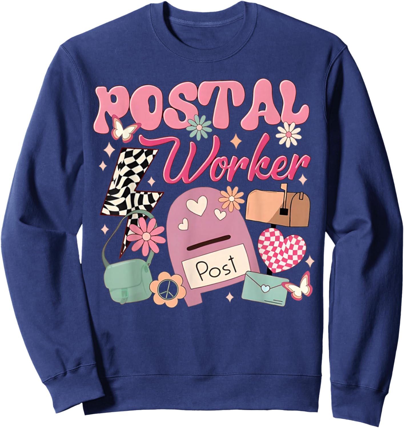 Funny Retro Postal Worker Post Office Delivery Mailman Life , Small, Black Sweatshirt - Sweatshirt | Navy