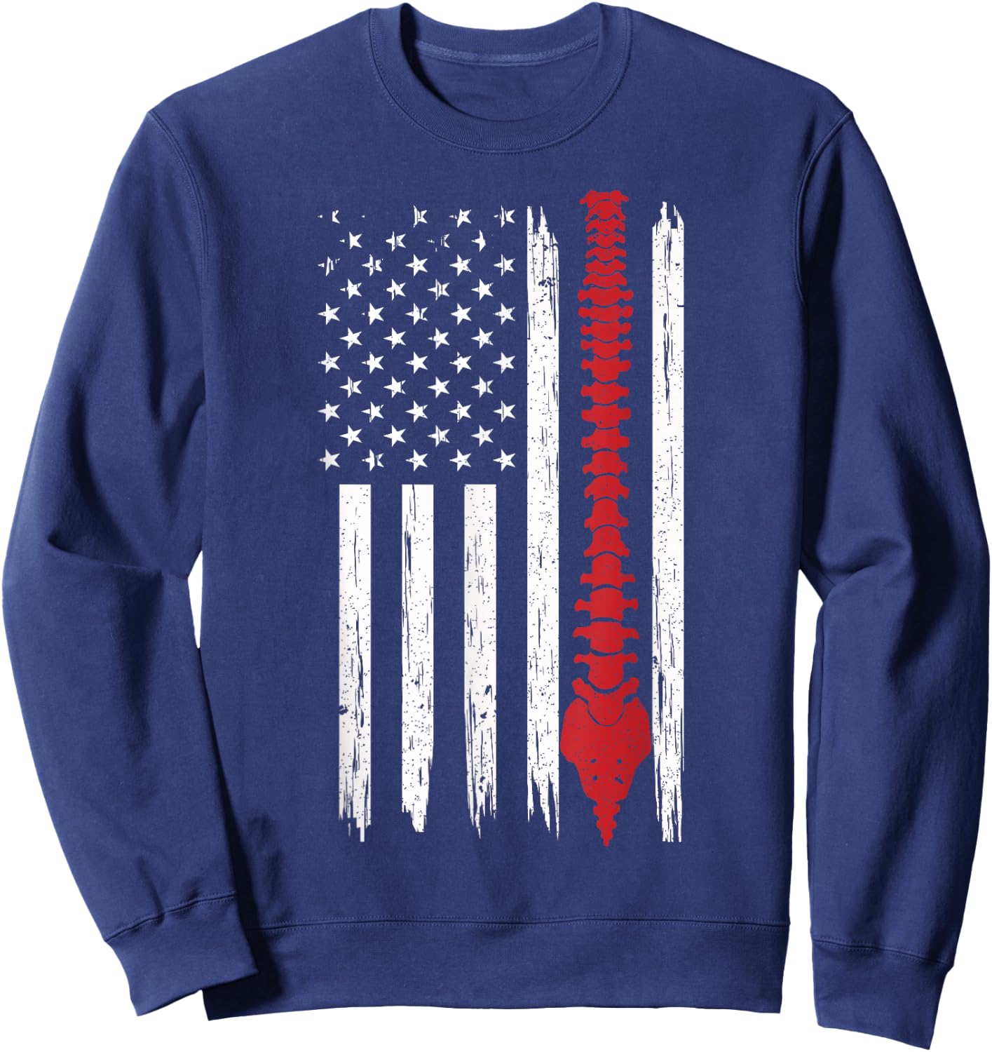 Patriotic Chiropractic American Flag Spinal Cord Ideas Sweatshirt - Sweatshirt | Navy