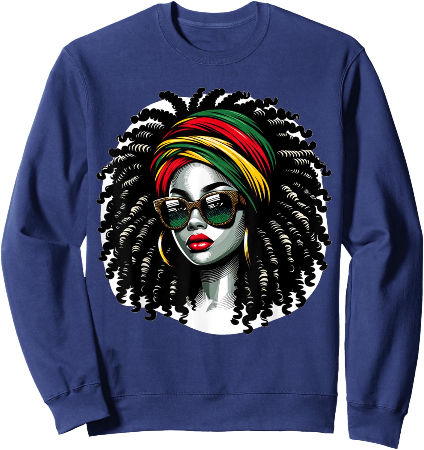 Afro Woman African Melanin Headscarf Nubian Black History Sweatshirt - Sweatshirt | Navy