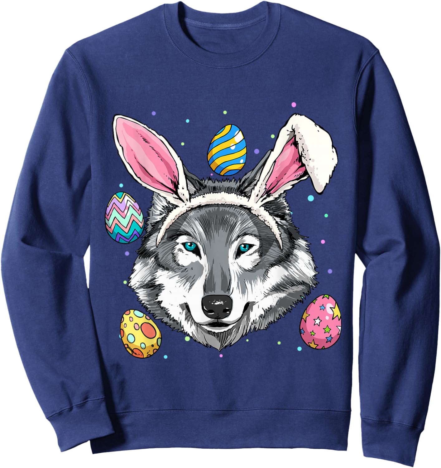 Easter Bunny Wolf Funny Easter Wolf Sweatshirt - Sweatshirt | Navy