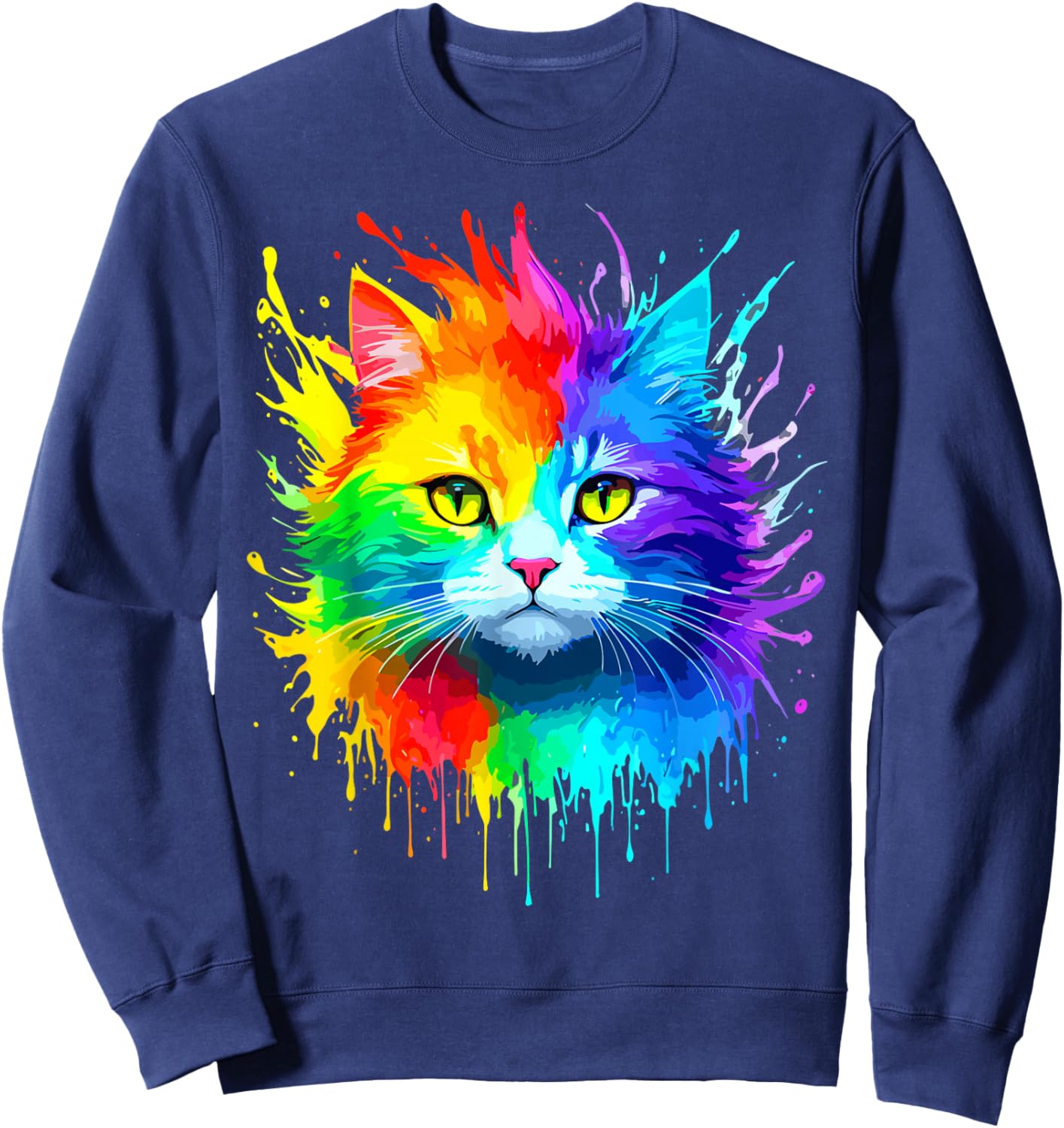Rainbow Cat Women Girls Kitty Watercolor Cute Colorful Cat Sweatshirt - Sweatshirt | Navy