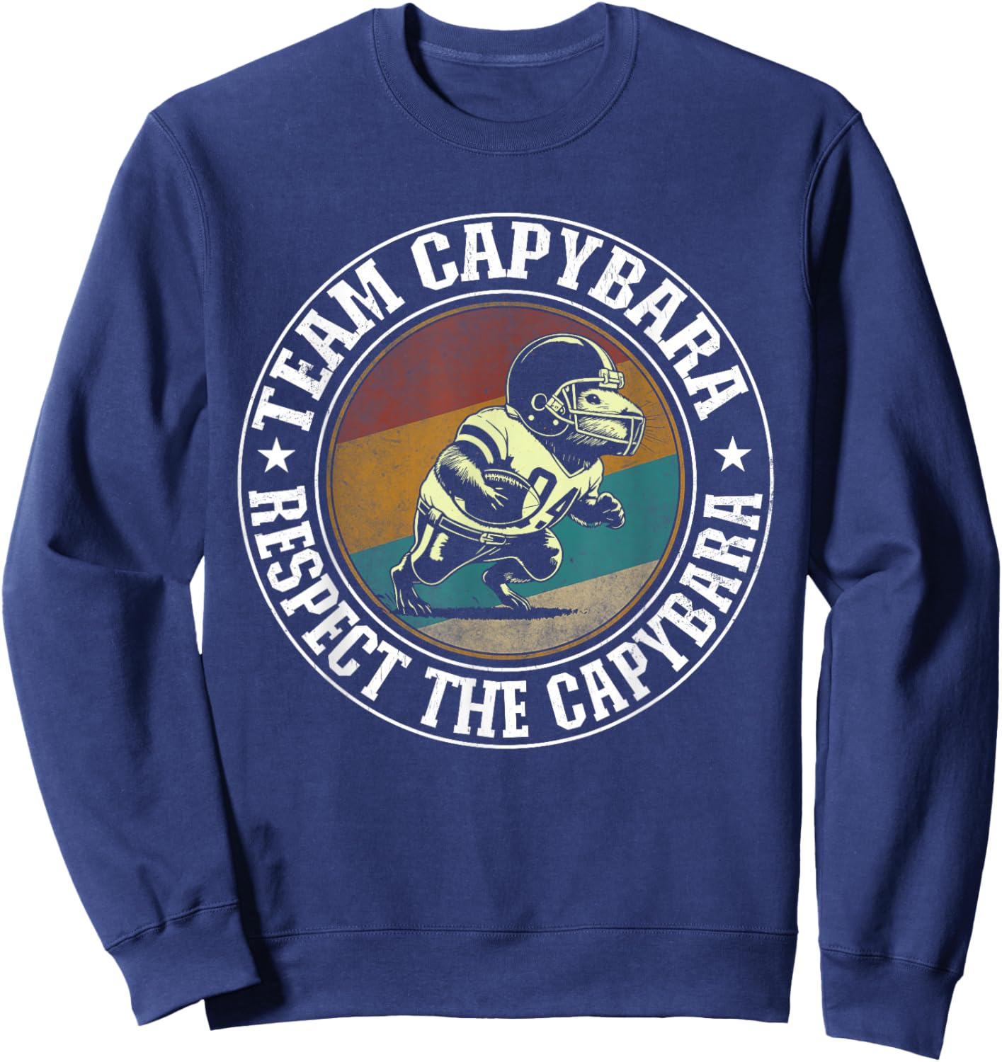 Retro Capybara Playing Football Vintage Capybara Football Sweatshirt - Sweatshirt | Navy