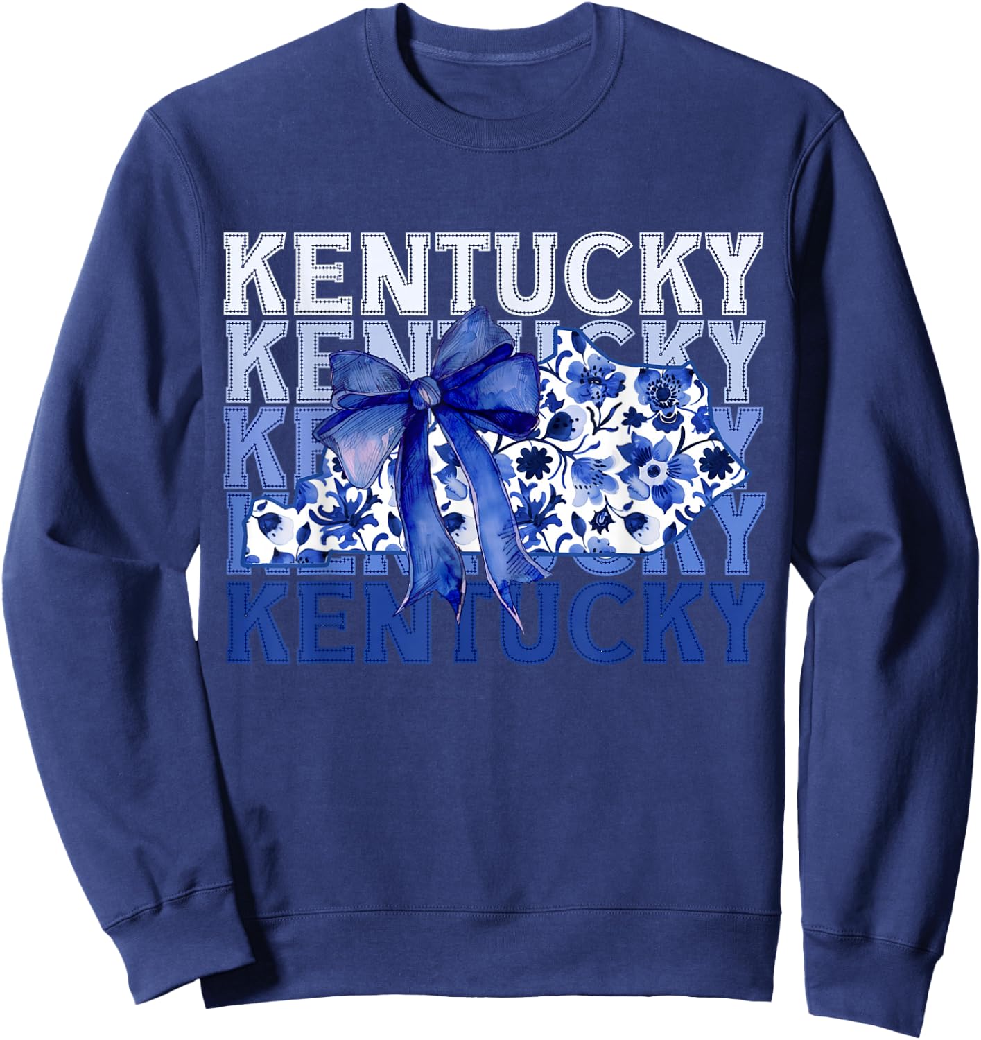 Coquette Blue Floral Bow Kentucky Sweatshirt - Sweatshirt | Navy