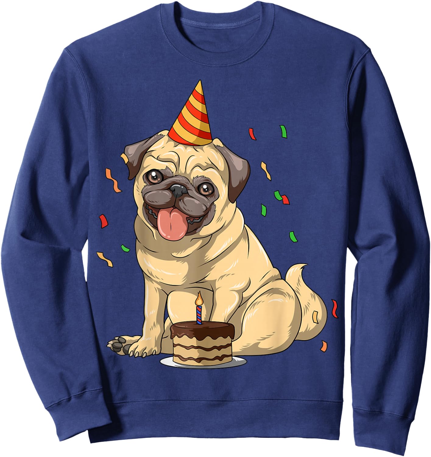 SurrealPug Co. Pug Theme - Men's Black Cartoon Animal Print Pug Birthday Party - Small Sweatshirt - Sweatshirt | Navy