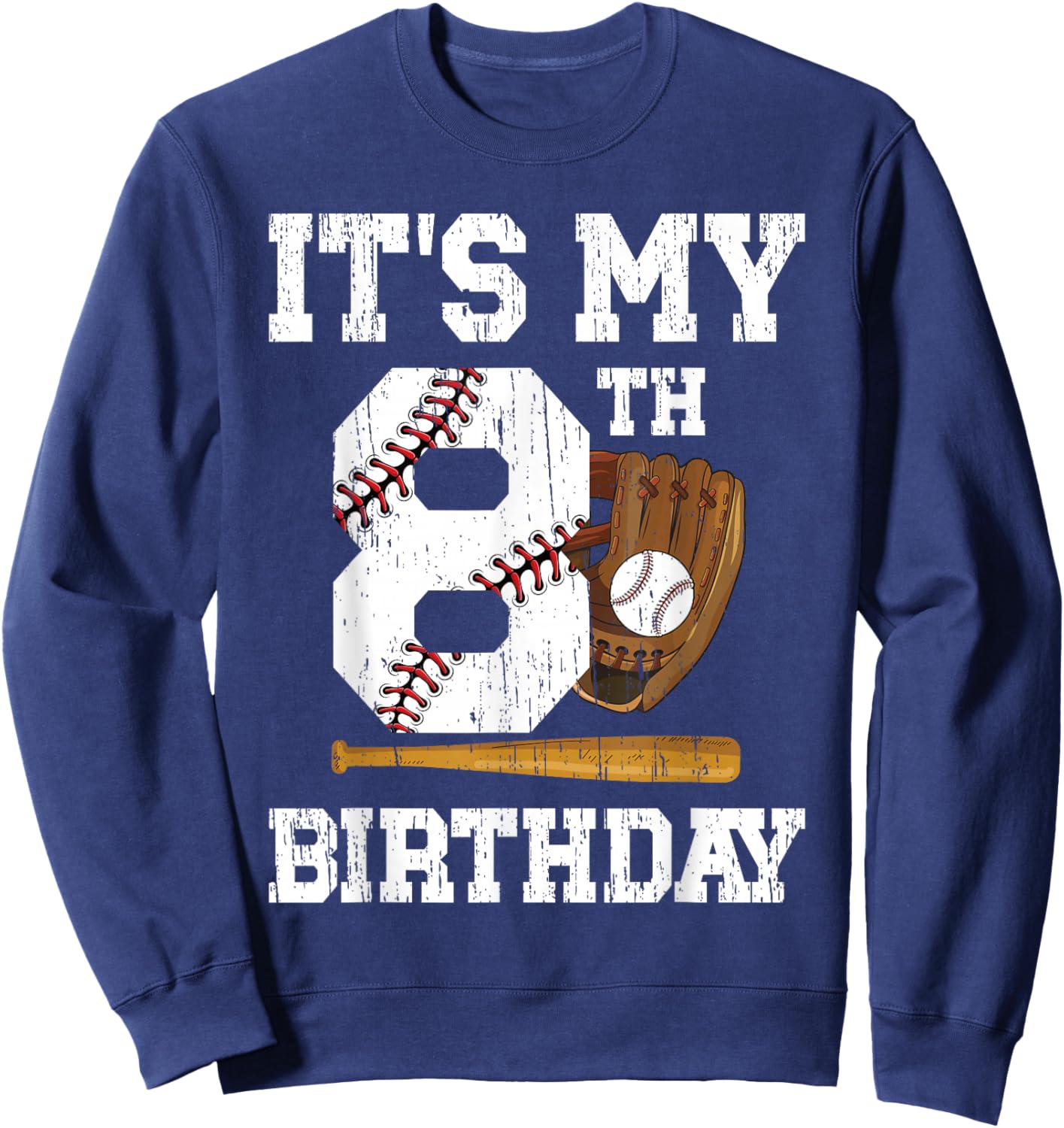 My 8th Birthday Baseball Boy Eight Year Old Baseball Player Sweatshirt - Sweatshirt | Navy