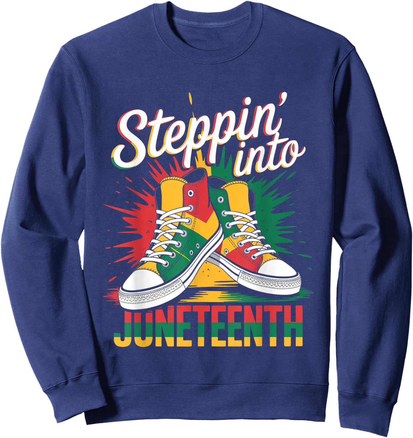 Stepping Into Juneteenth Afro Woman Black Girls Sneakers Men Sweatshirt - Sweatshirt | Navy