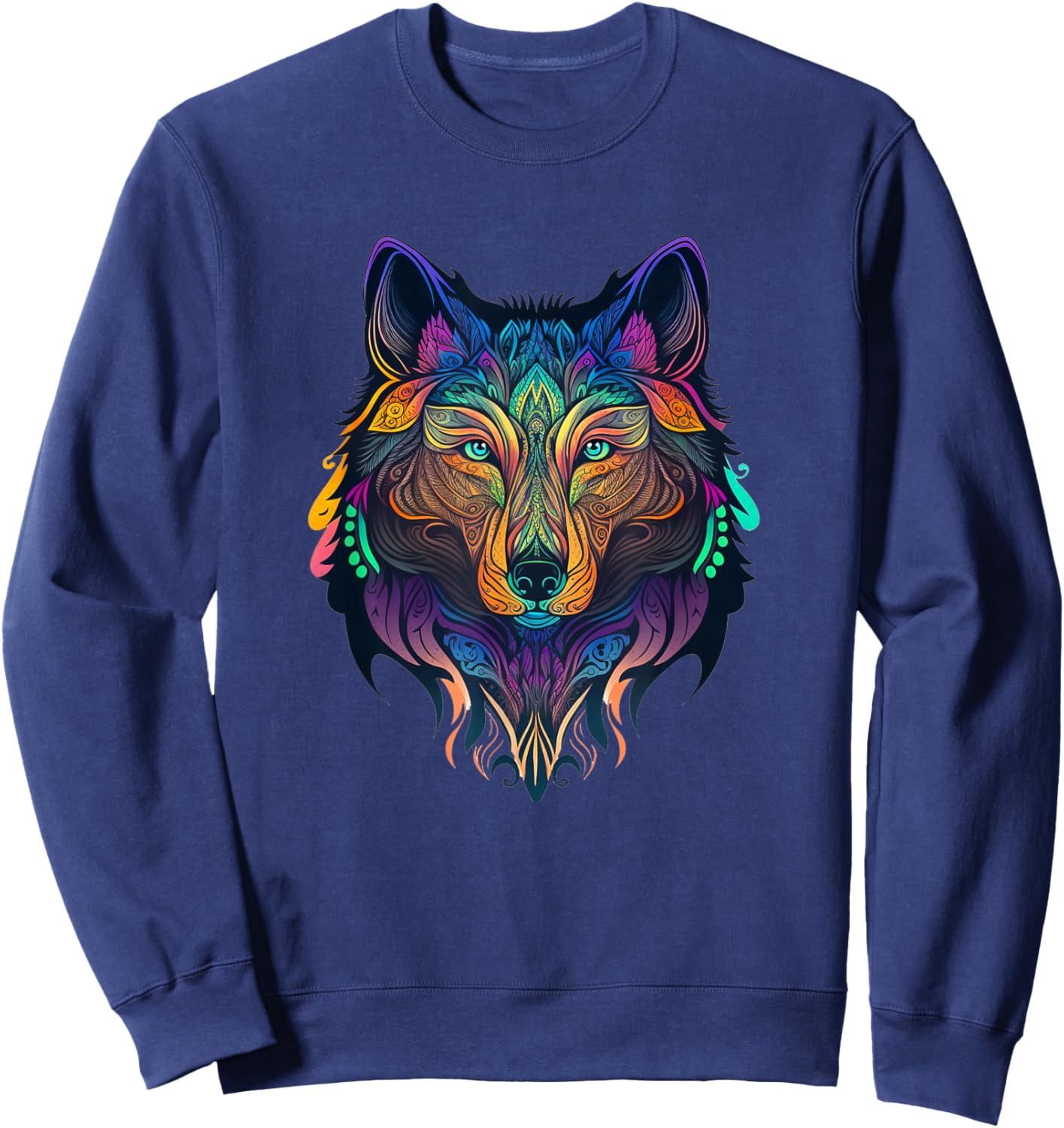 Wolf Lover Shirt Amazing Color Tribal Animal Face Wolf Sweatshirt - Sweatshirt | Navy