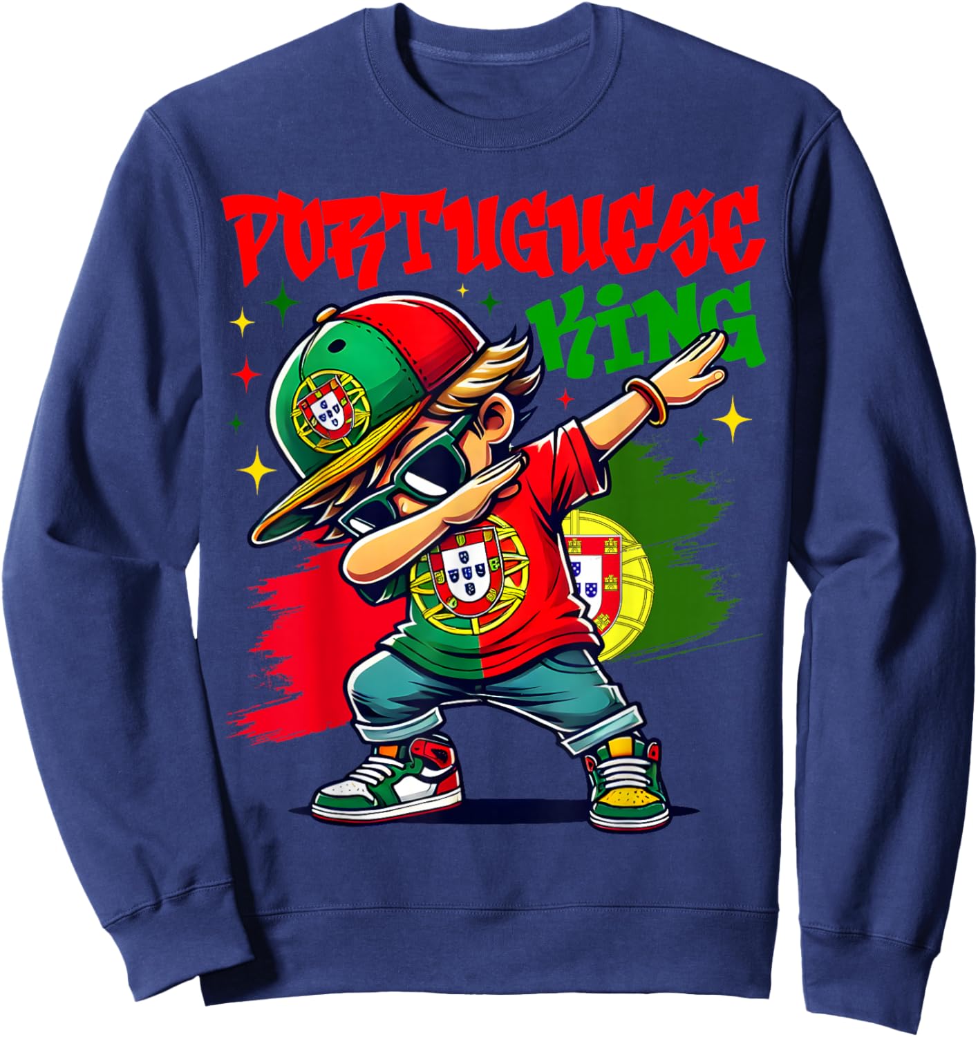 Portuguese King Dabbing Portugal Flag Pride for Kids Sweatshirt - Sweatshirt | Navy