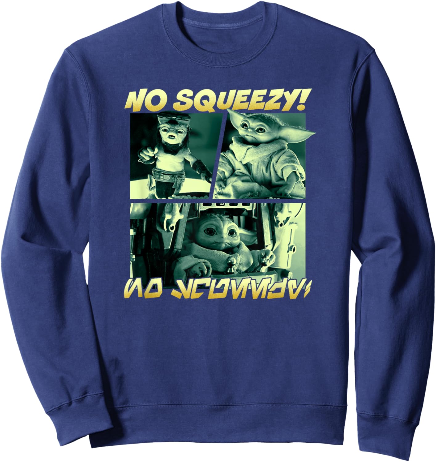 Star Wars: The Mandalorian No Squeezy! Retro Panels Poster Sweatshirt - Sweatshirt | Navy