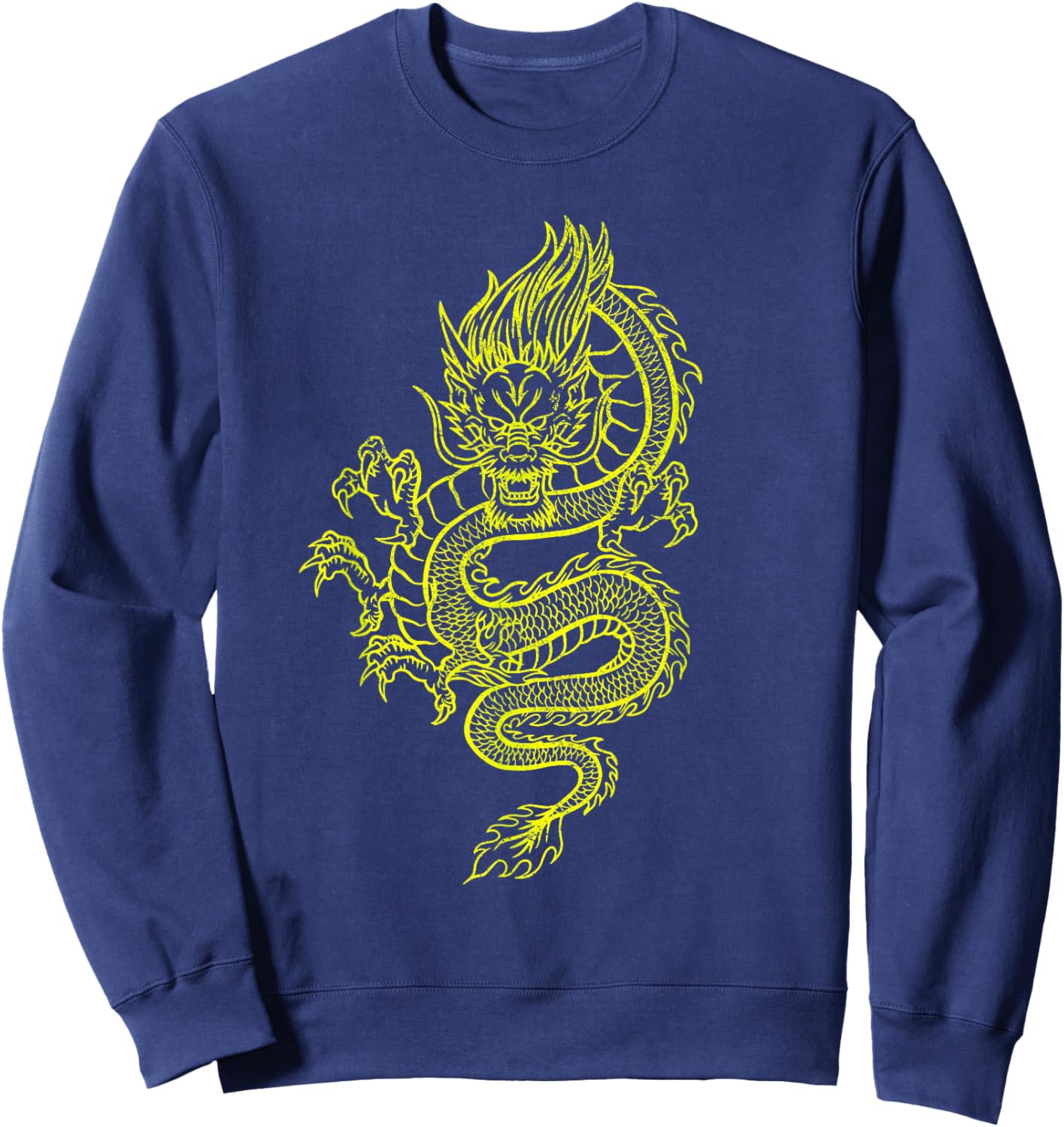 Large Yellow Dragon Graphic Design Sweatshirt - Sweatshirt | Navy