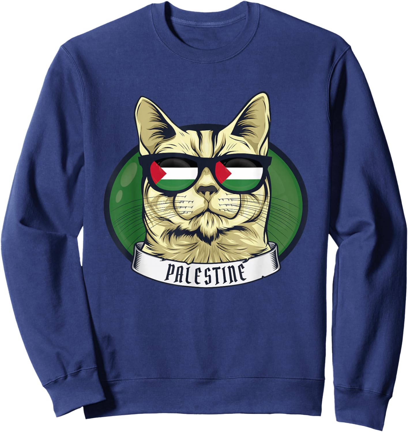 Free Palestine Flag Palestinian Cat Gaza Sweatshirt - Sweatshirt | Navy
