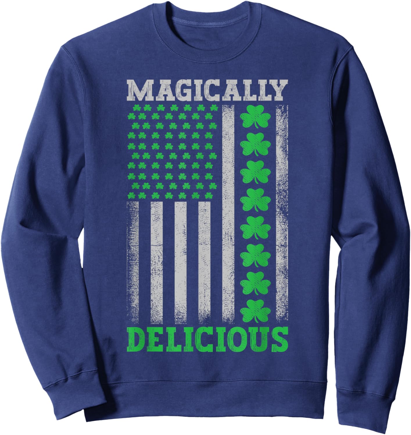 Magically Delicious Lucky Clover Distressed American Flag Kids Men Sweatshirt - Sweatshirt | Navy