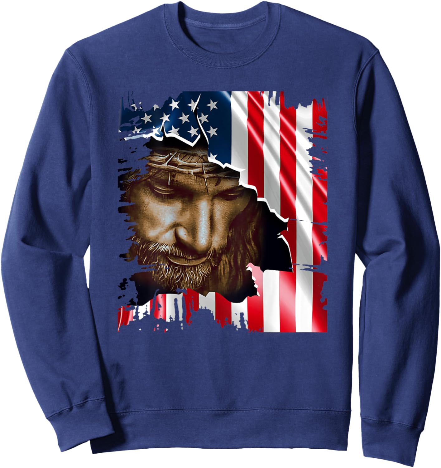 Jesus Christ American Flag US Pride Patriotic Christian Men Sweatshirt - Sweatshirt | Navy