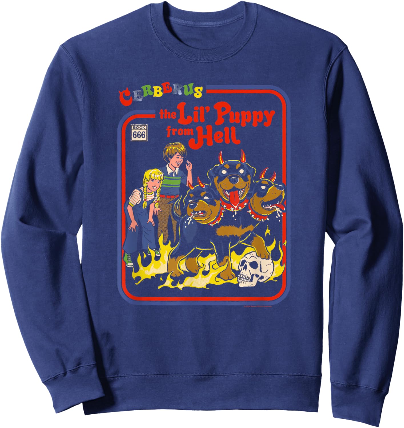Steven Rhodes Cerberus Lil Puppy from Hell Retro Dark Humor Sweatshirt - Sweatshirt | Navy