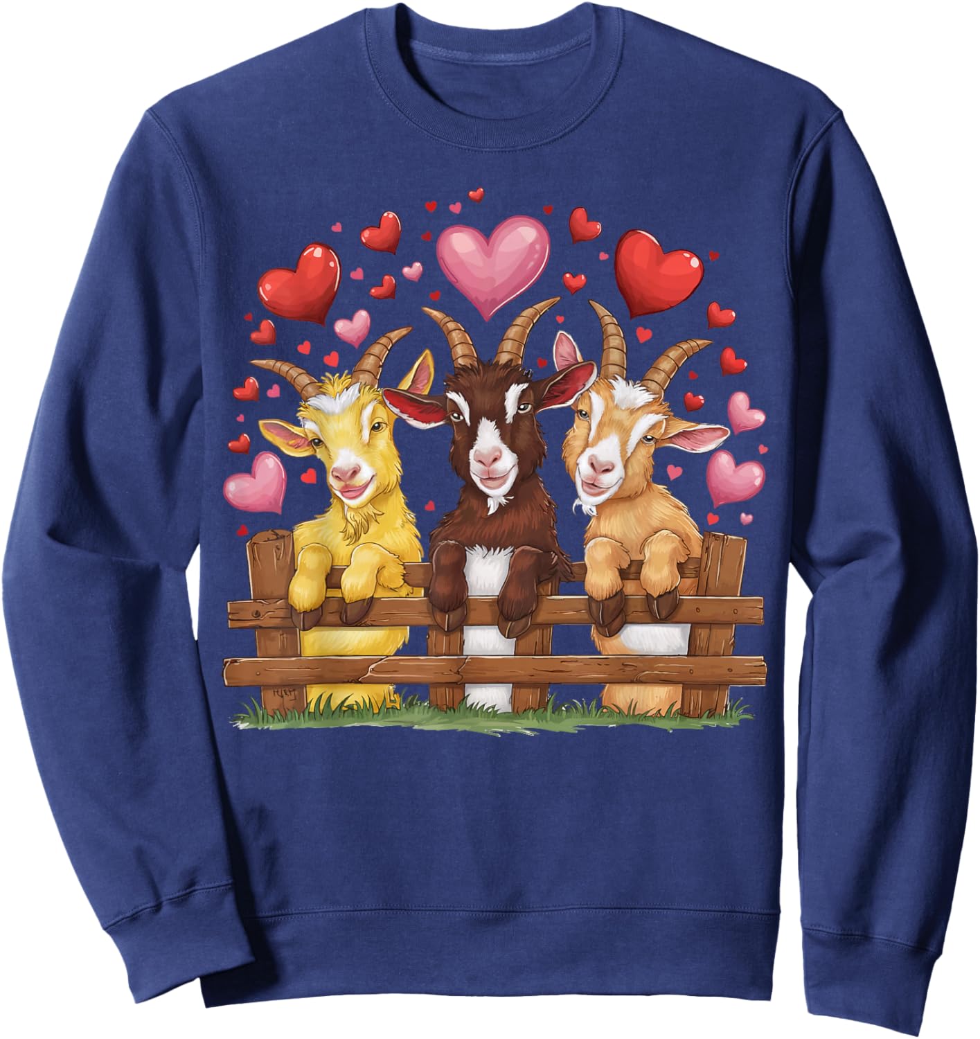 Goat Hearts Love Valentine Farm Animal Lover Farmer Sweatshirt - Sweatshirt | Navy