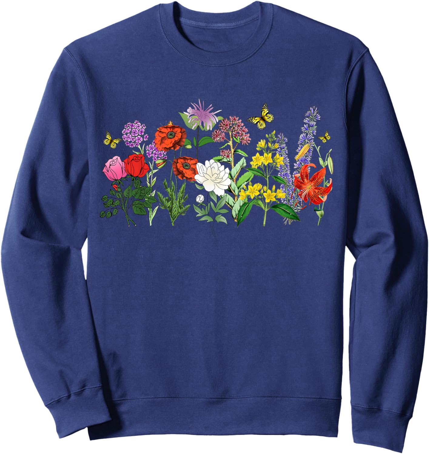 Women Wildflower Summer Flowers Blooming Floral Graphic Sweatshirt - Sweatshirt | Navy