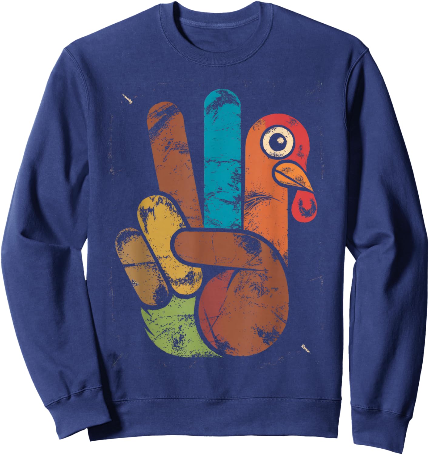 Thanksgiving Peace Sign Turkey Hand Funny Hippie Sweatshirt - Sweatshirt | Navy