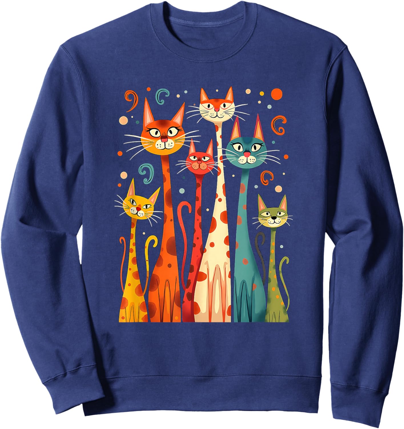 Cute Vintage Retro Mid-Century Long Neck Cats 50s 60s Style Sweatshirt - Sweatshirt | Navy