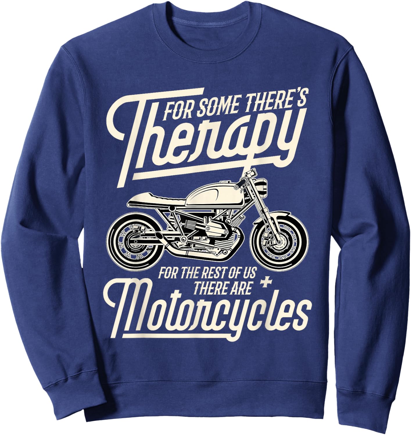 Funny Motorcycle Rider Therapy - Vintage Biker Gift Short Sleeve Sweatshirt - Sweatshirt | Navy
