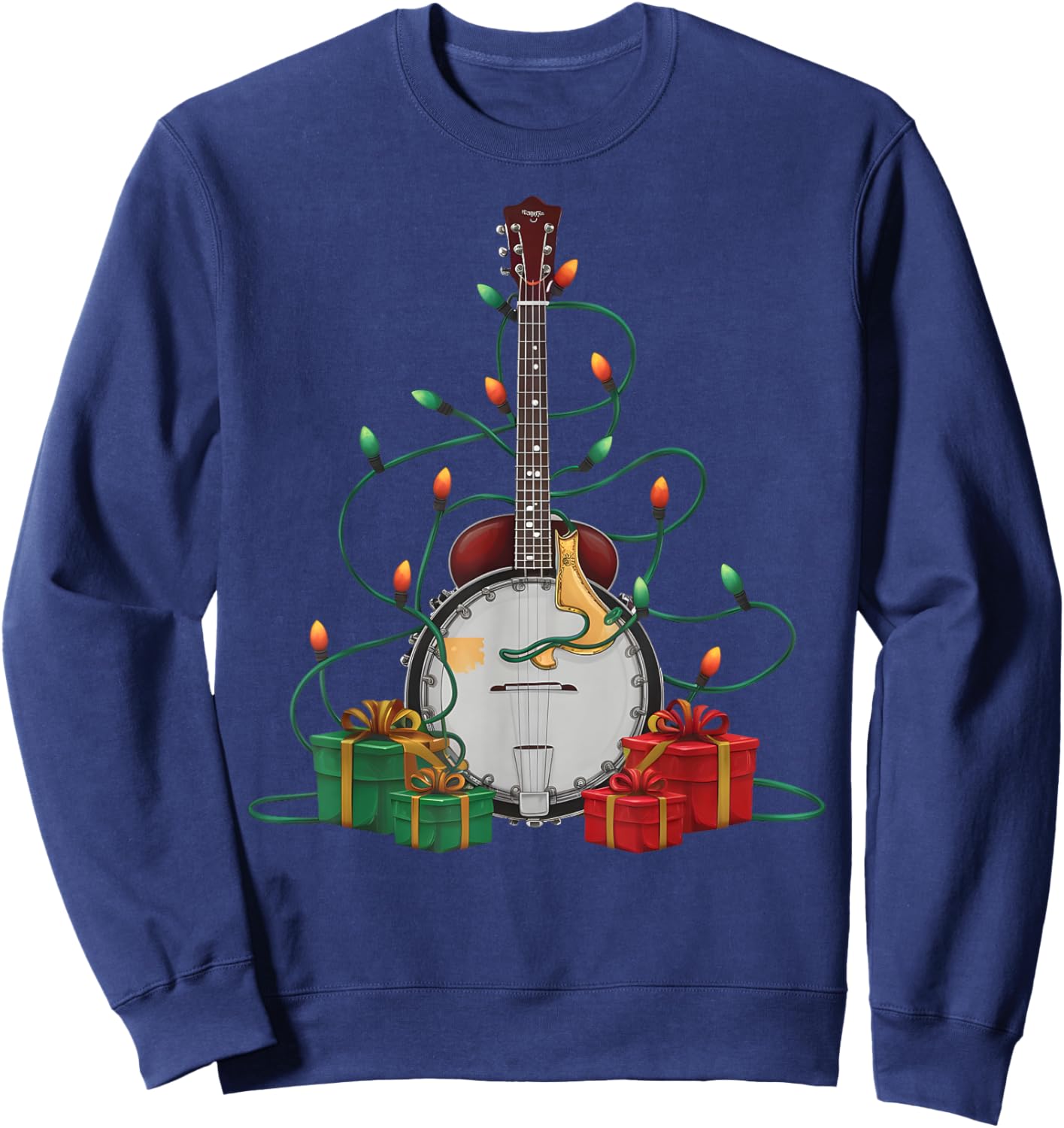 Xmas Lighting Santa Musical Banjo Christmas Sweatshirt - Sweatshirt | Navy