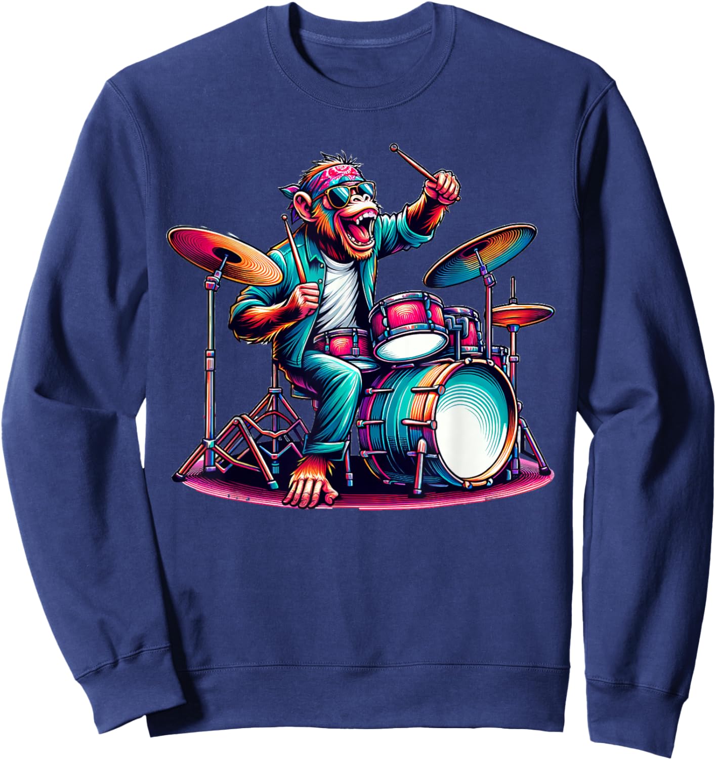 Cute Monkey Playing Drums Monkeys Drummer Music Sweatshirt - Sweatshirt | Navy
