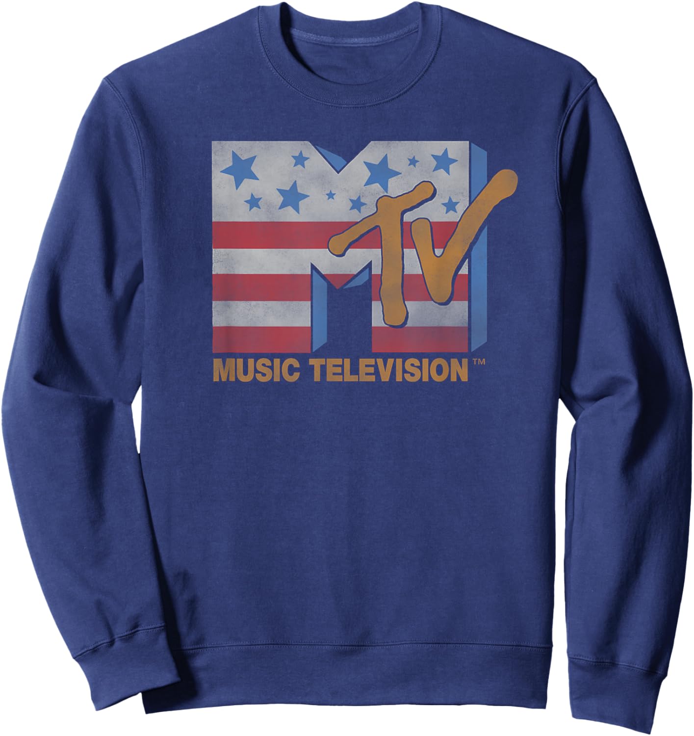MTV Music Television American Flag Vintage Classic Logo Sweatshirt - Sweatshirt | Navy