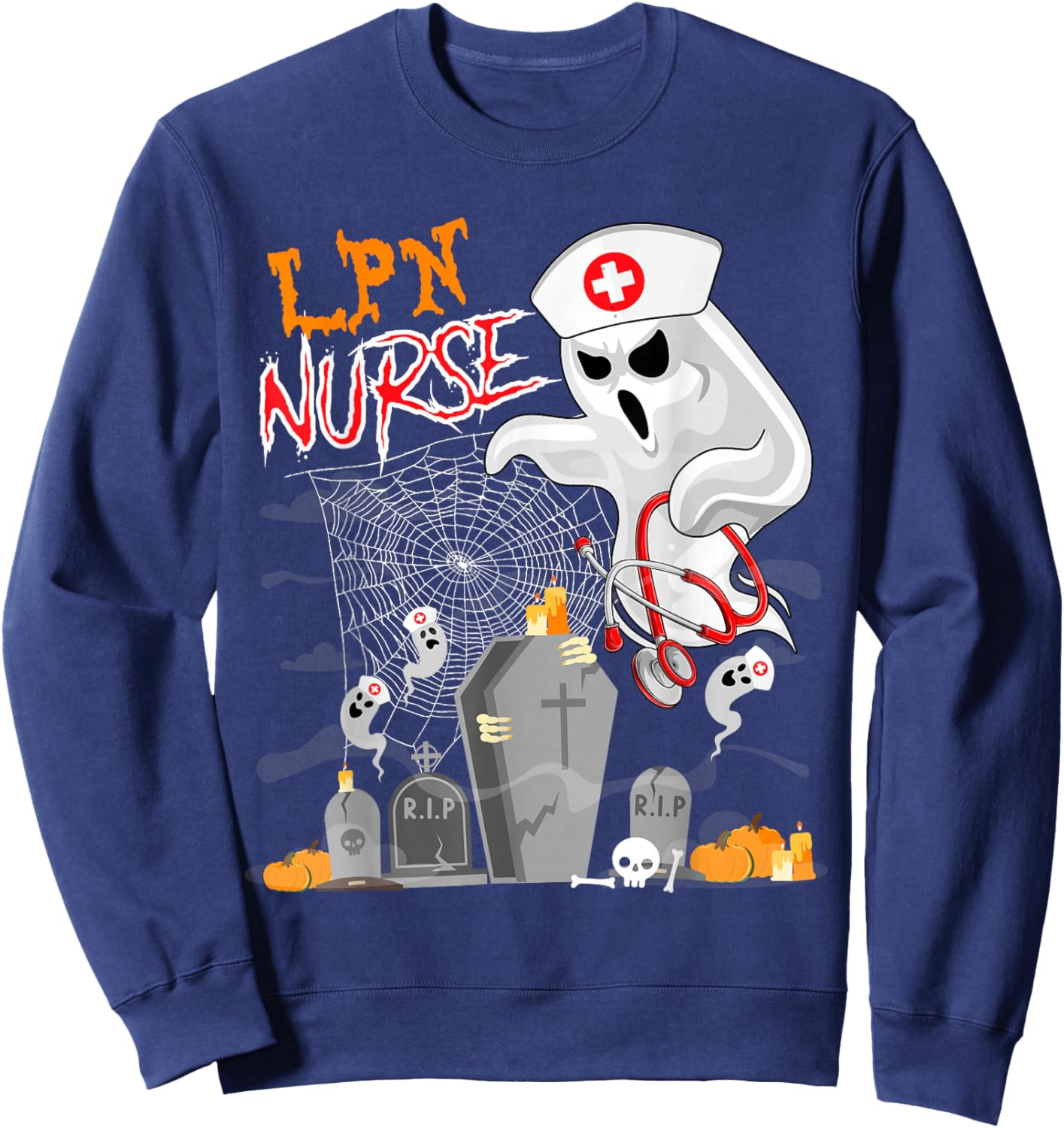 LPN Nurse Halloween Boo Ghosts Costume Nursing Tools Lover Sweatshirt - Sweatshirt | Navy