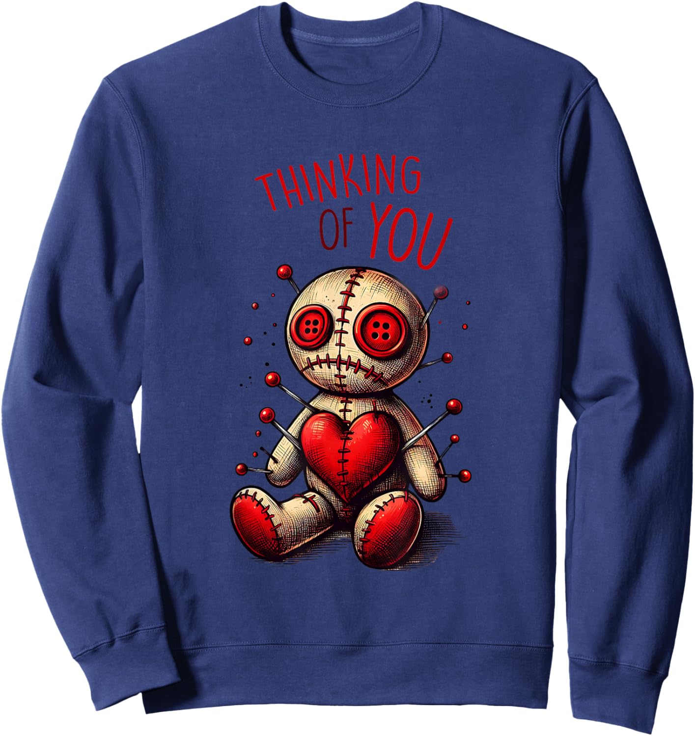 Thinking of You Voodoo Doll - Playful Dark Art Design Sweatshirt - Sweatshirt | Navy
