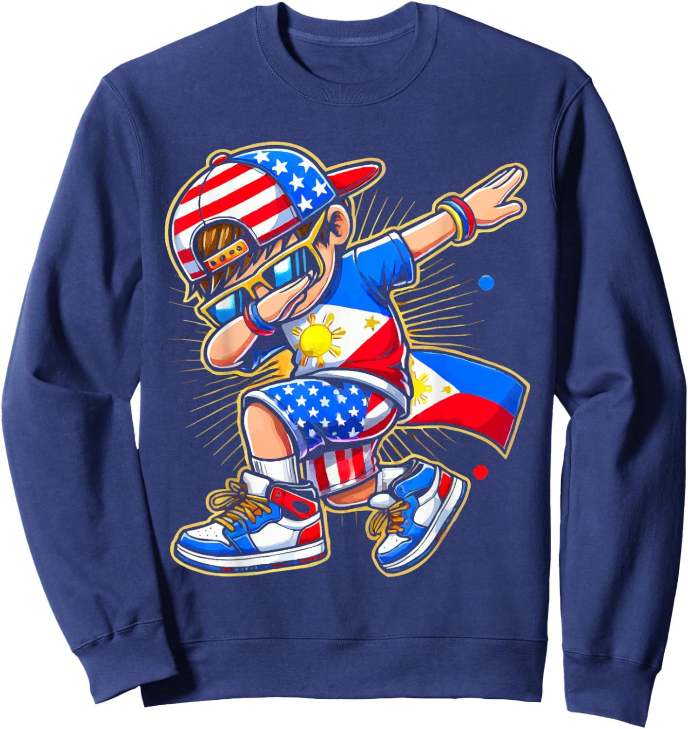 Half Filipino Half American USA Flag Philippines America Sweatshirt - Sweatshirt | Navy