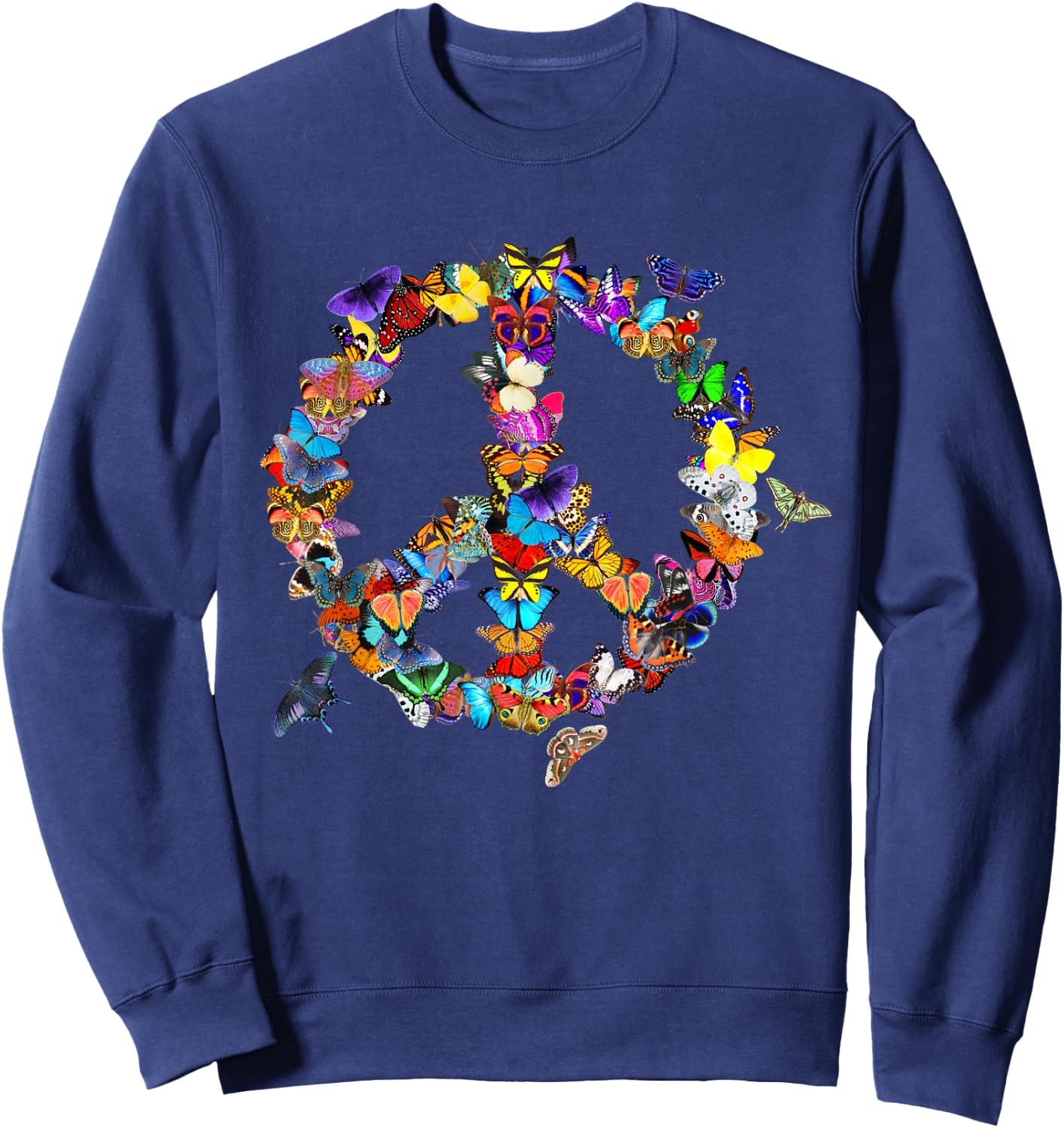 Butterfly Peace Sign Retro 60s 70s Colourful Sweatshirt - Sweatshirt | Navy
