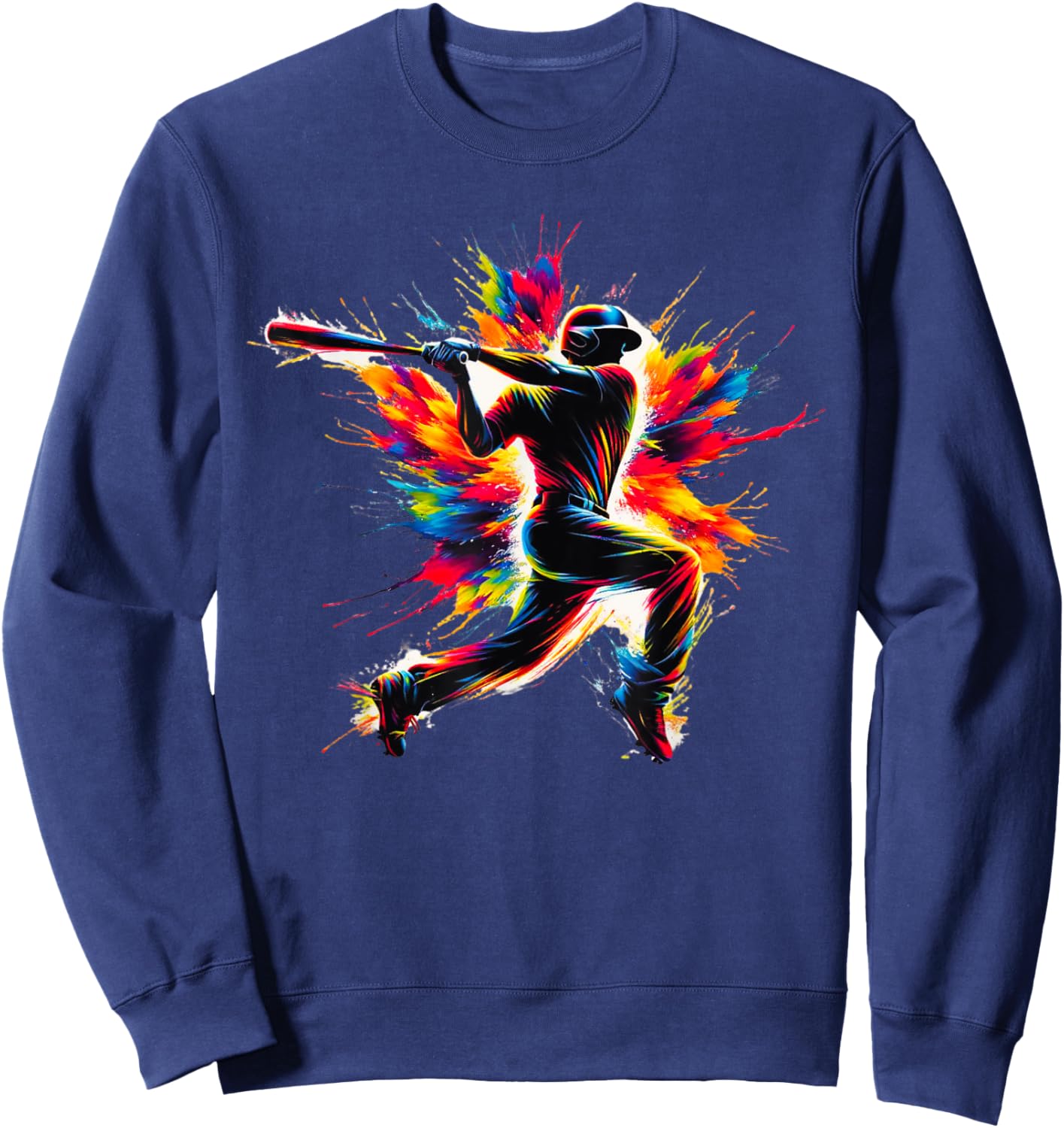 Baseball Player Batter Colorful Paint Splash Baseball Sports Sweatshirt - Sweatshirt | Navy