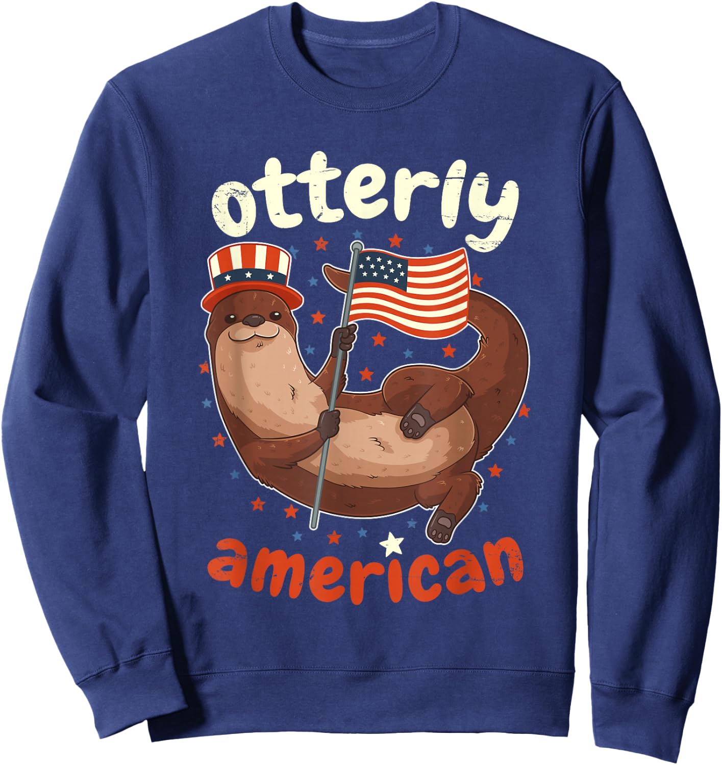 Patriotic Oteric American Flag 4th of July Otter Sweatshirt - Sweatshirt | Navy
