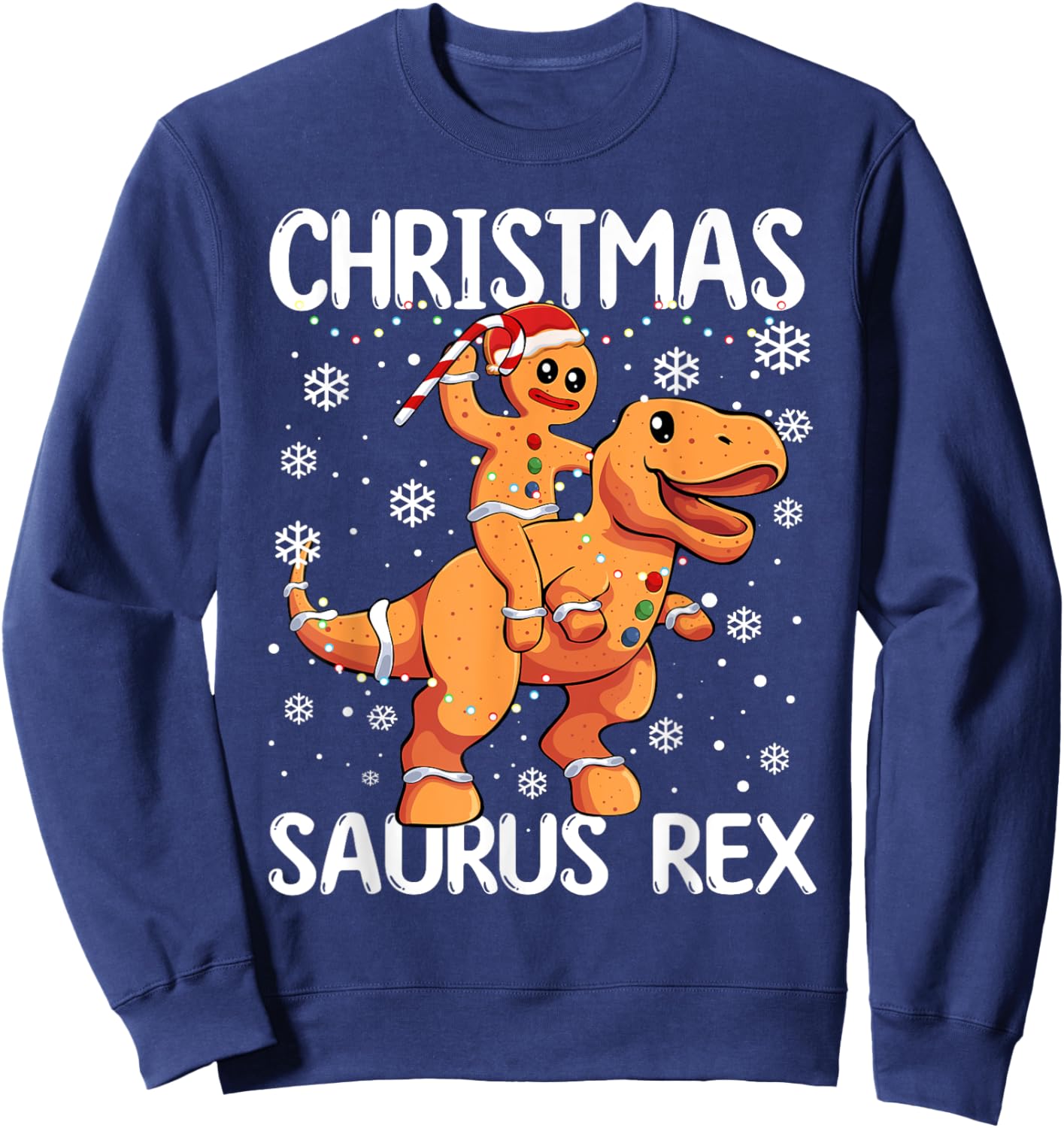 Christmas Saurus Rex Gingerbread Man Cookie TRex Boys Kids Sweatshirt - Sweatshirt | Navy
