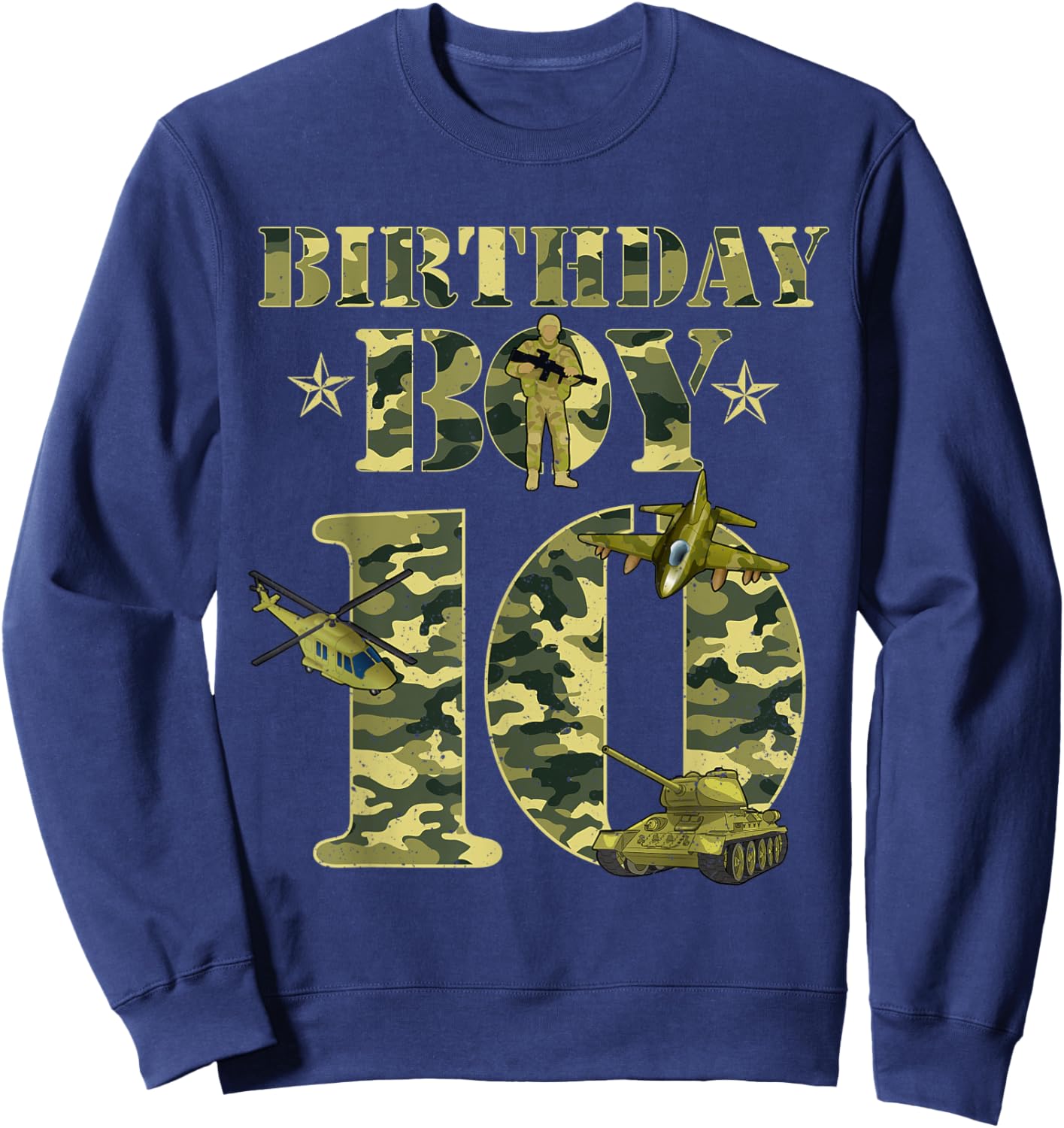 10th Birthday Military Themed Camo Boys 10 Yrs Old Soldier Sweatshirt - Sweatshirt | Navy