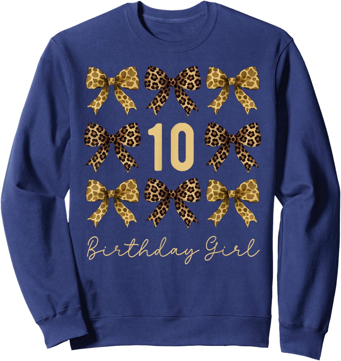 Safari 10th Birthday Girl Coquette Bow Animals Leopard Print Sweatshirt - Sweatshirt | Navy